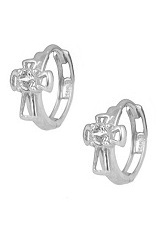 fine white gold huggie hoop cross baby earrings